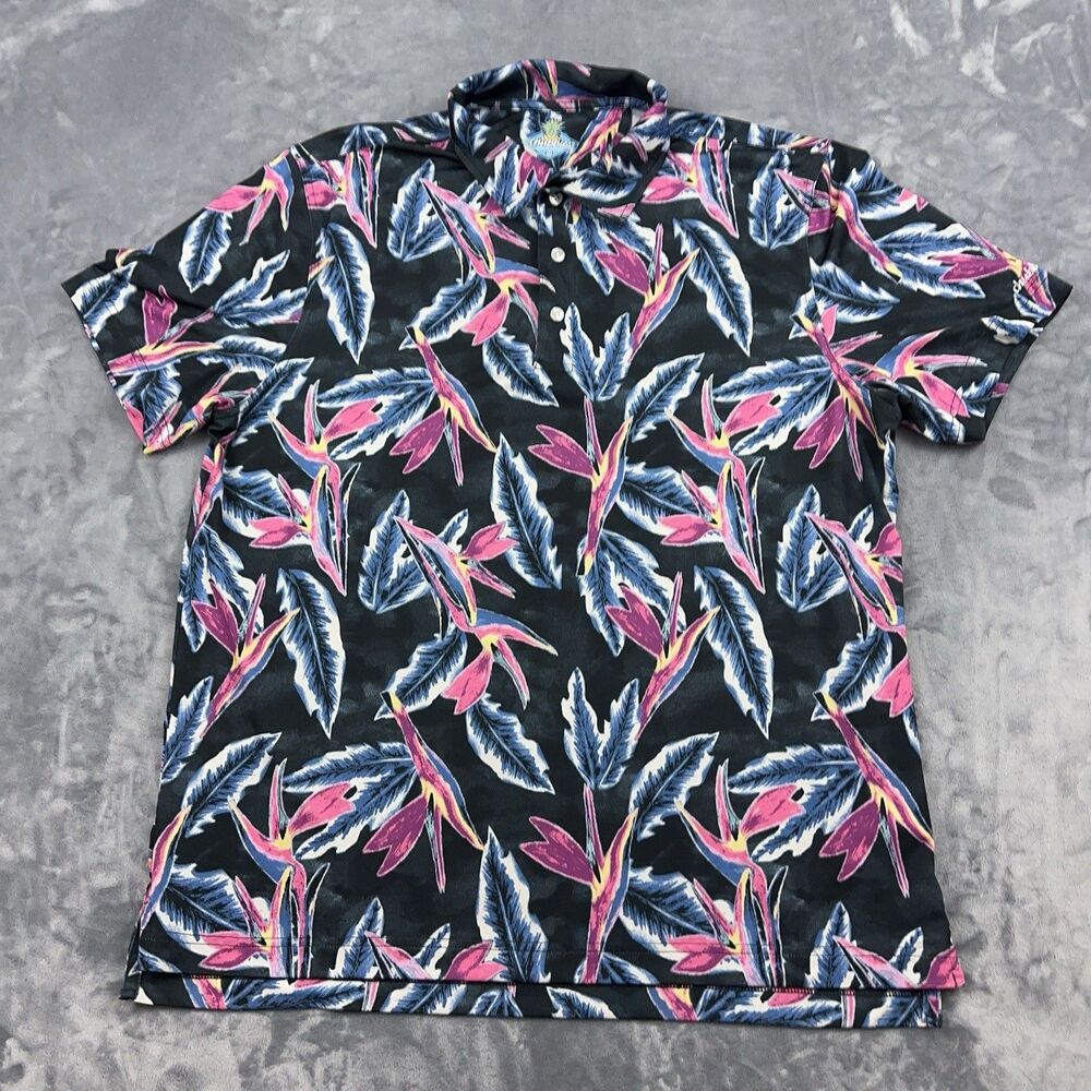 Chubbies Tropical Leaf Polo in Black and Pink